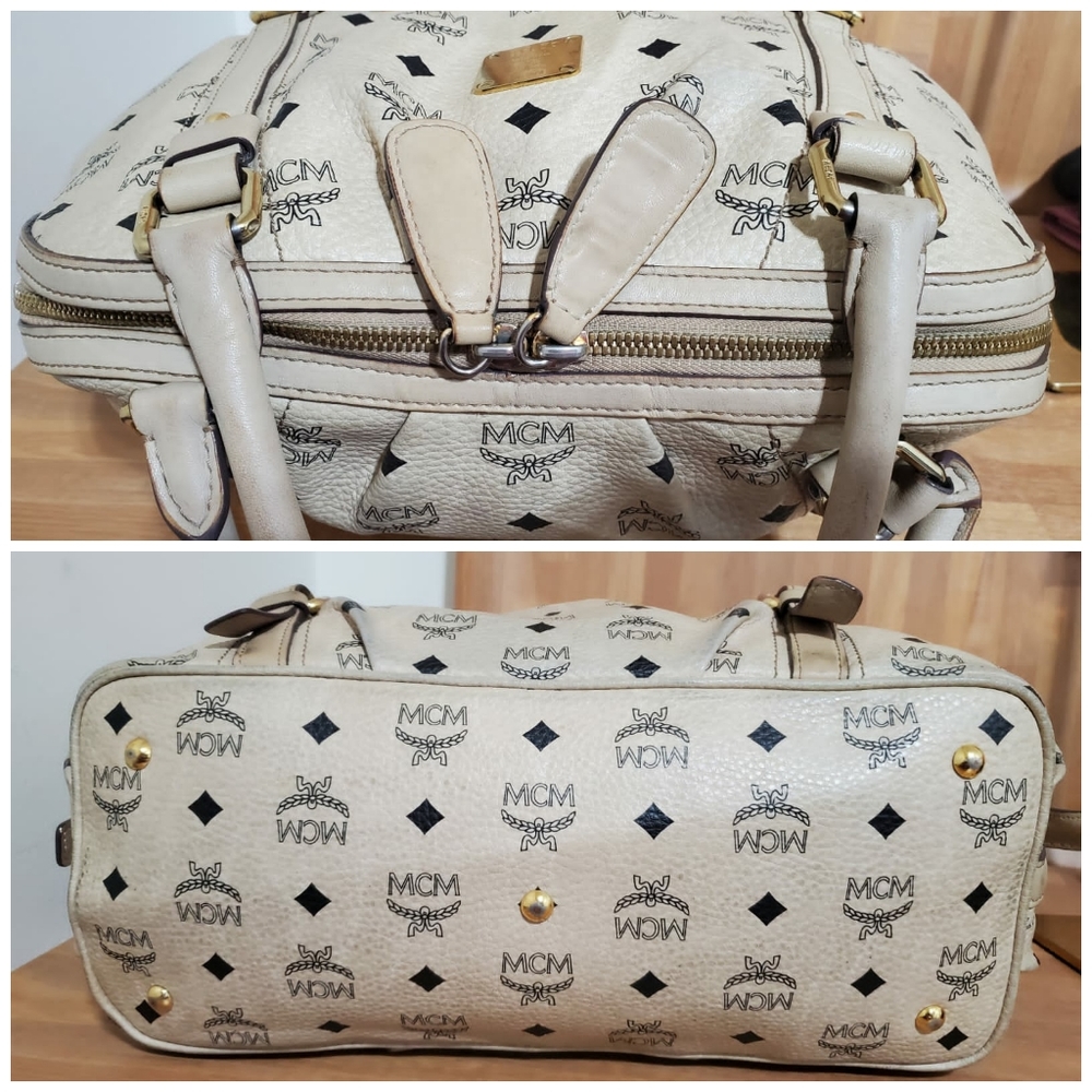 MCMVisetos Boston Satchel Beige Handbag - Picture 8 of 12